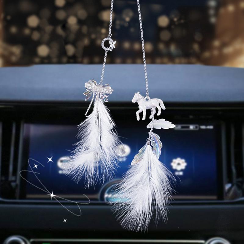 Rearview Mirrors Hangings Elegant Feather Keychain Pendant Lucky Decorative Suspending Ornaments Multifunctional Car Interior