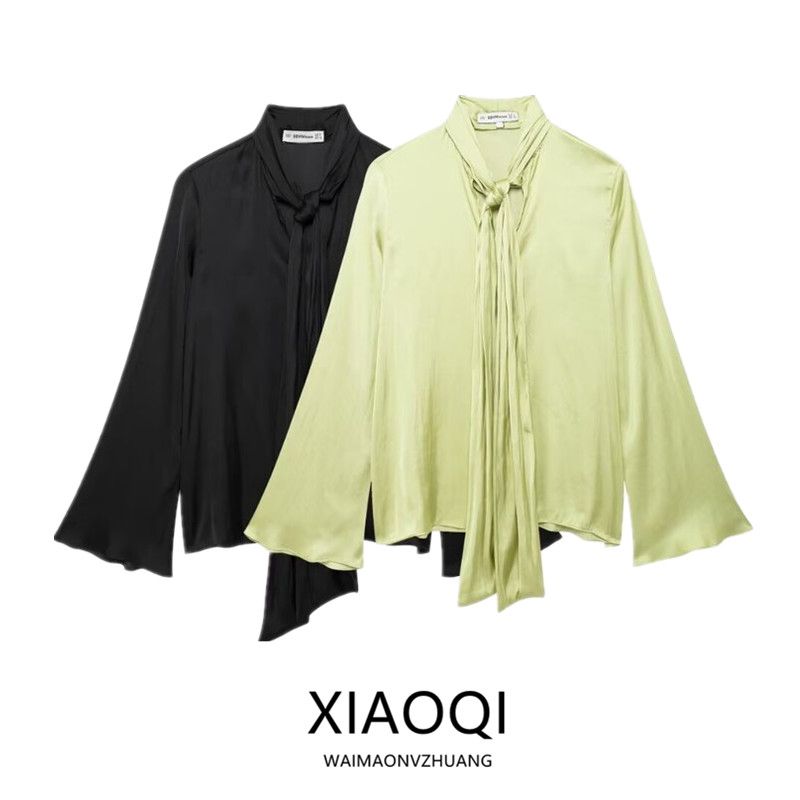 Fashion Style 2024 Fall and Winter New Women's Clothing Stylish Bowknot Decoration Round Neck Long Sleeves Shirt 8876019