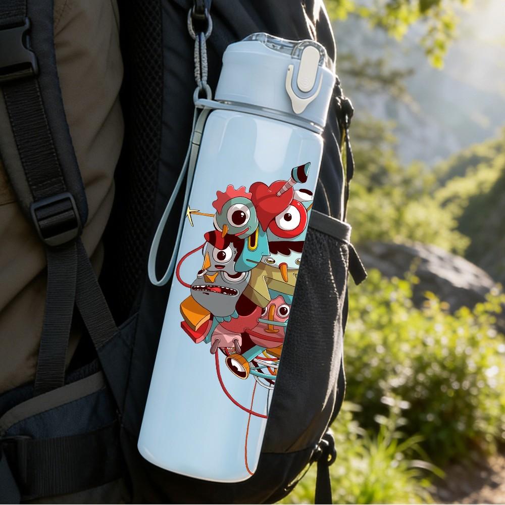 1PC Colorful Graffiti Doodle Art Pattern 750ml Color Plastic Sports Water Bottle Leakproof Flip Straw Lid Suitable for Sports Office Home Use