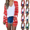 Women's Fashion Casual Christmas Print Medium Length Cardigan Jacket Coat
