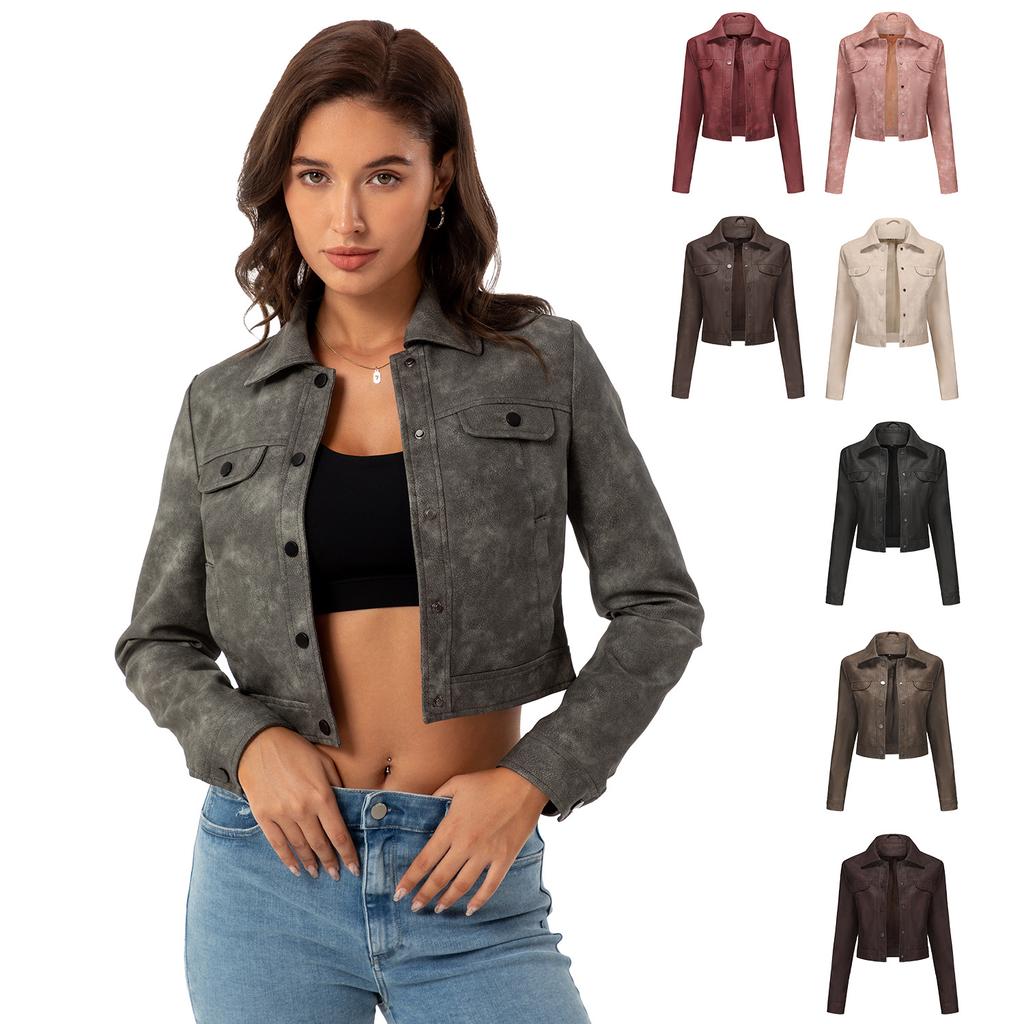 Spring and Autumn Women's New Thin Leather Jacket with Multiple Pockets Cardigan Casual Jacket Fashion Coat