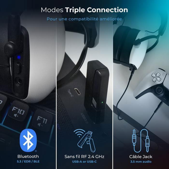 Casque Gaming - SPIRIT OF GAMER - XPERT H1400 ARTIC - Surround 7.1 - Micro détachable - Autonomie 40h