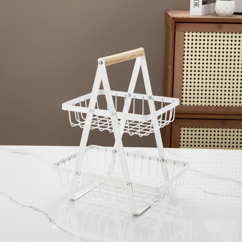 Wooden Handheld Basket Iron Multi functional Fruit Basket Storage Rack