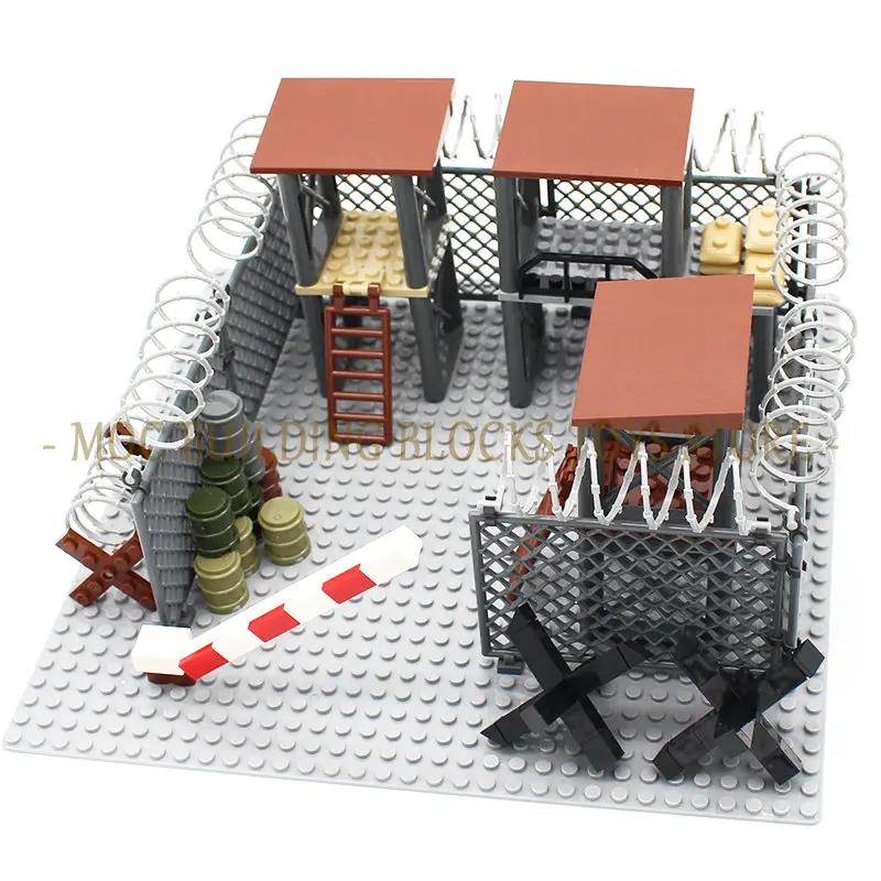 MOC Военная Сцена Игрушечные Аксессуары Строительные Кирпичики Блок-Основа Солдаты Фигурки Армии Оружие Колючая Проволока Мешки с Песком Серия