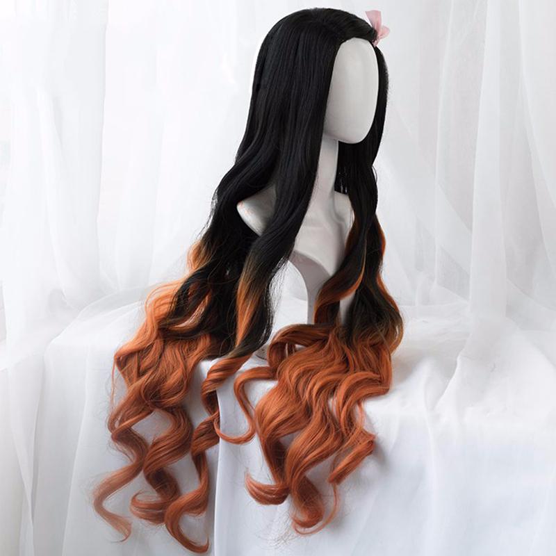Kamado Nezuko Wig Nezuko Cosplay 95cm Gradient Long Hair Accessories Heat Resistant Synthetic Wig
