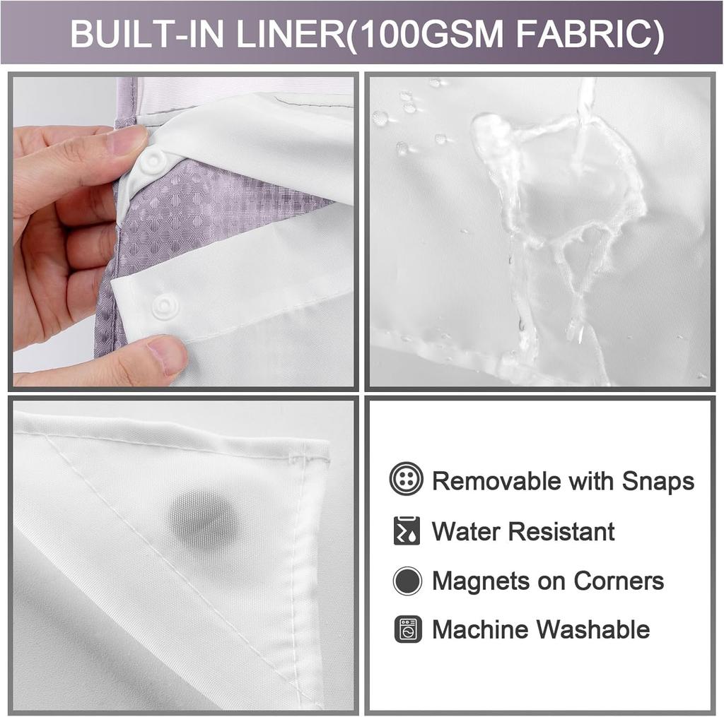 BreezeLoom - Snap-On Shower Curtain with Detachable Liner, 75-Inch x 72-Inch, Soft Lavender