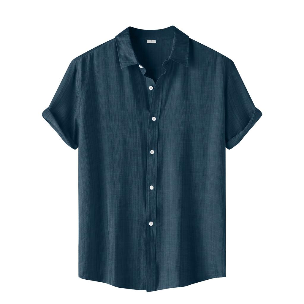 Мужская повседневная однобортная однобортная рубашка с короткими рукавами и однотонным воротником