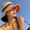 Visor Sunscreen Bucket Hat Crochet Beach Fisherman Hat Fashion Rainbow Straw Hat  Girl