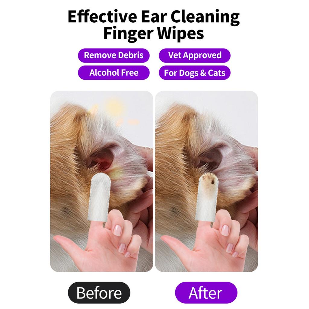 180ml Dog & Ear & Finger Wipes Finger Covers, Thickened Ear & Finger Covers, Natural Soothing Ear Cleaner, Effective in Removing Ear Wax (50 pcs)