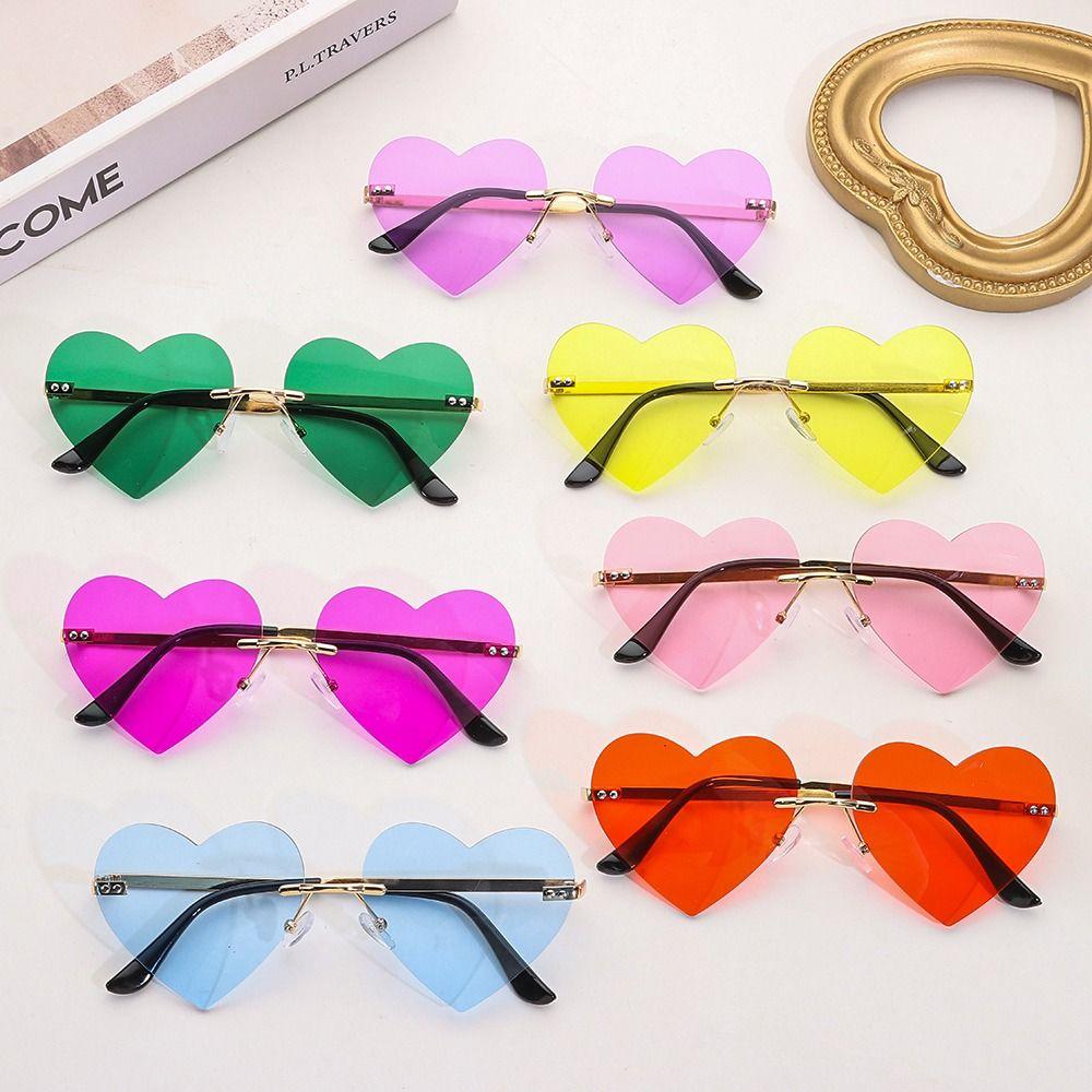 Cosplay Costume Metal Sun Glasses Heart-Shaped Rimless Heart Sunglasses Pink Hippie Sunglasses