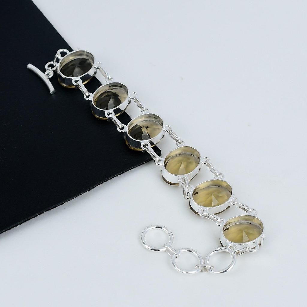 Smoky Topaz Gemstone Handmade 925 Sterling Silver Bracelet, Smoky Topaz Bracelet For Wife , Unisex Bracelet Father;s Day Gift