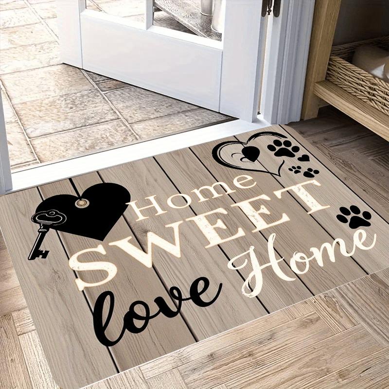 Soft Flannel Area Rug Non-slip Absorbent Floor Mat Heart and Paw Print Pattern Carpet for Living Room Bedroom Decor
