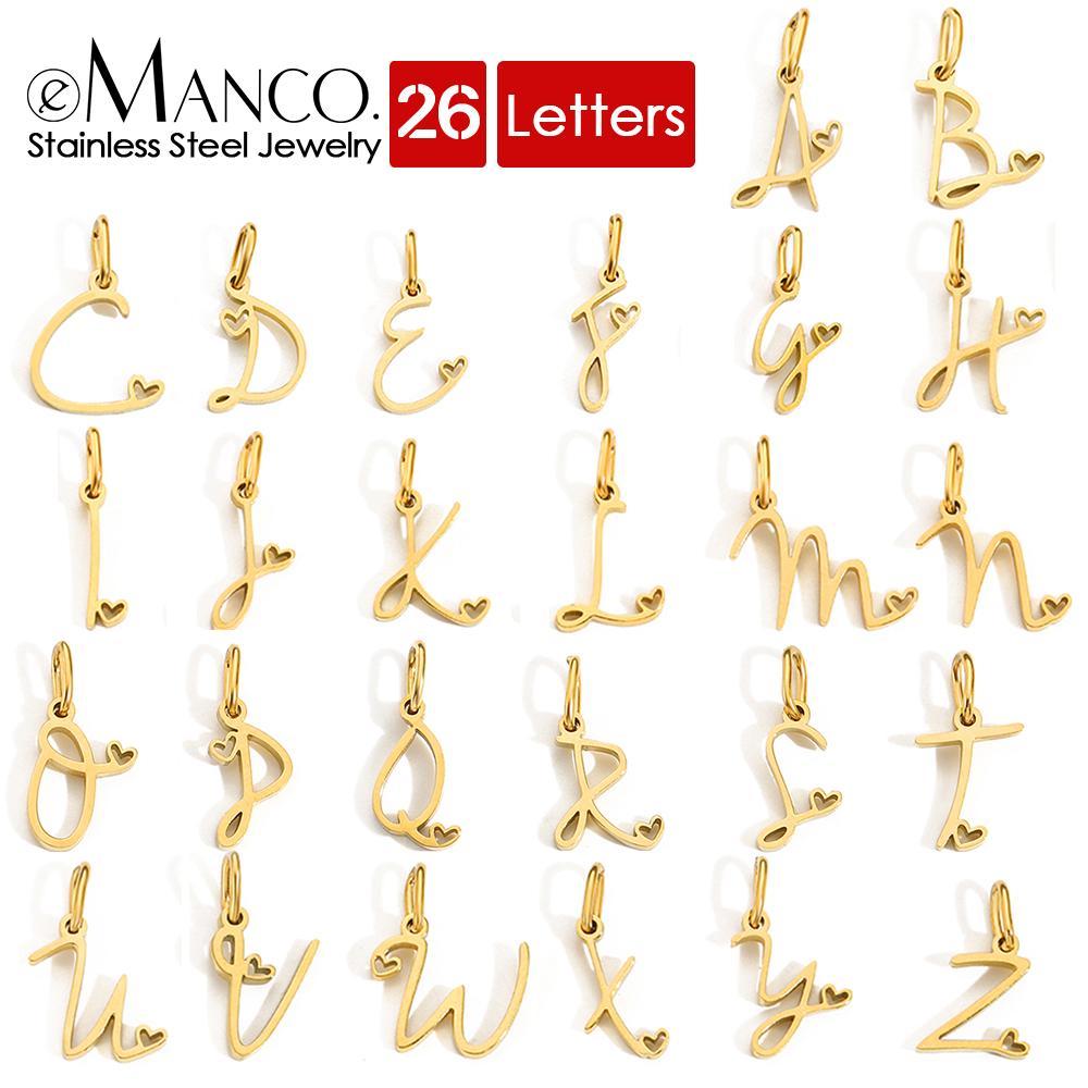 EManco Personalized Stainless Steel Heart Alphabet Pendant DIY Accessories Initials Birthday Gift A-Z