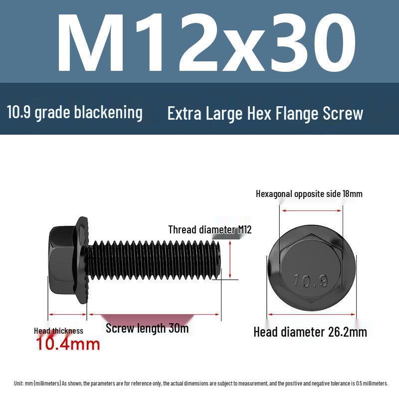 Yigu Grade 10.9 High-Strength Oversized Black Hex Flange Screw with Anti-Slip Washer (M6-M12)