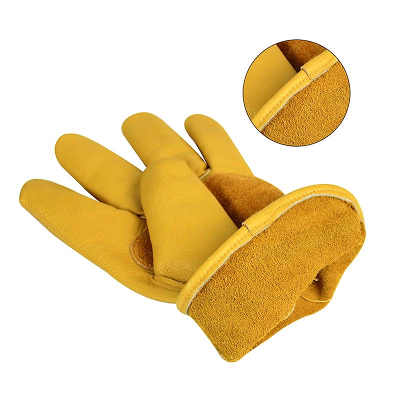 1 Pair Yellow Cowhide Heavy Duty Safety Protective Driver Working Welding Stretchable Mechanic Glove Leather Work Gloves For Men