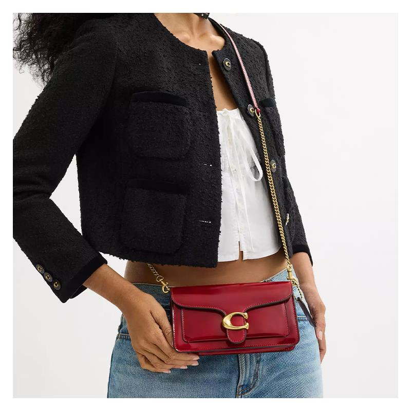 COACH Tabby 21 Metal Logo Snap Closure Leather Shoulder Crossbody Bag Small Women's Red