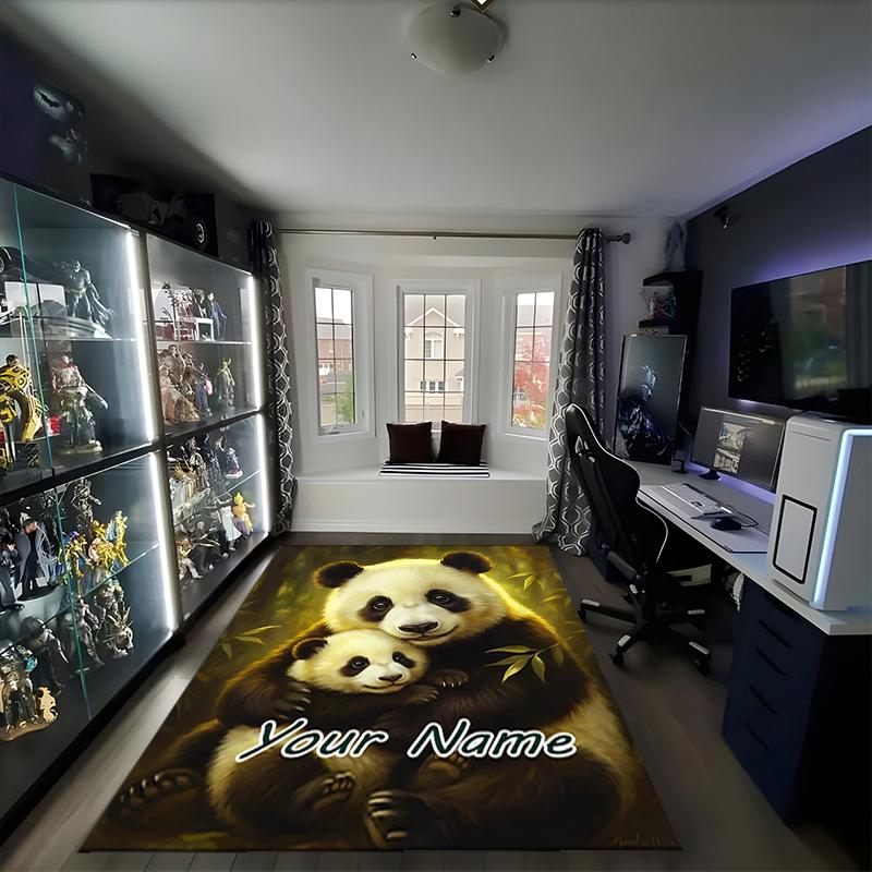 1PC Custom Name Panda Love: Mother Baby Theme Floor Mat Ideal for Living Room, Game Rooms, Office, Bedroom,Floor Mat Playful Design