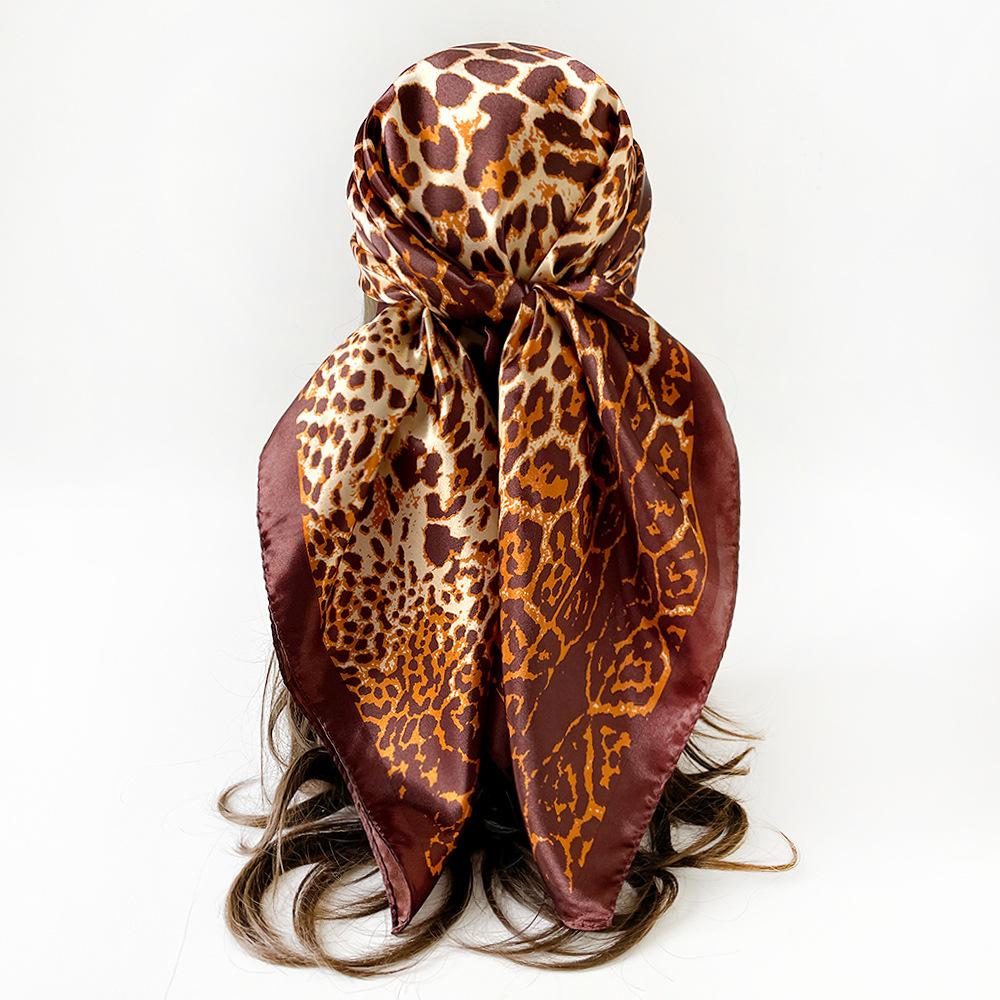 Headscarf, faux silk satin square scarf, leopard-print scarf, 90cm large scarf