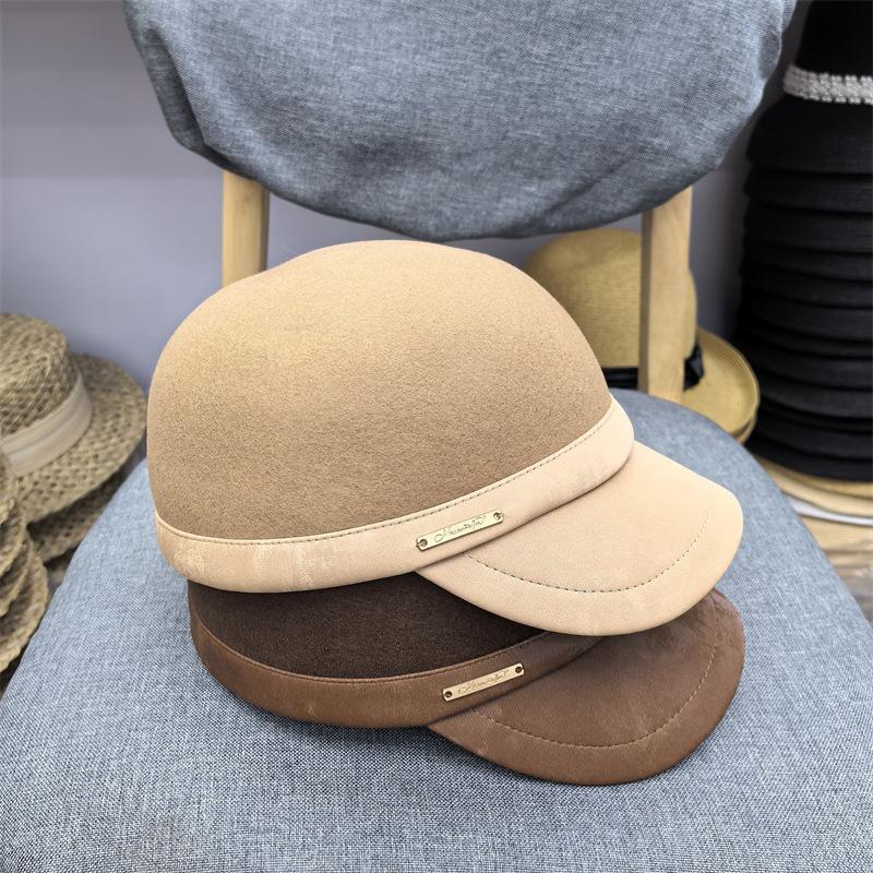 Wool top hat children's autumn and winter simple versatile basin hat retro cap hat washbasin hat celebrity casual hat