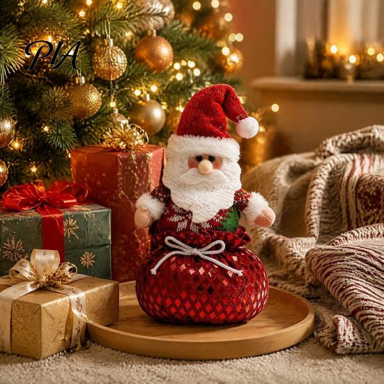 Small Gift Organizers Sequins Christmas Santa Claus/Snowman/Elk Ornaments with Candies Storage Pocket, Showcase Displays Red or Green Festive Figures