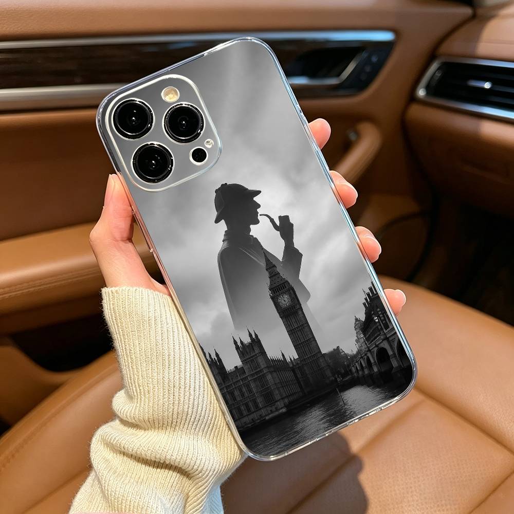 Классический британский чехол для телефона Шерлок Холмс Для iPhone17,16,15,14,13,12,11 ,Pro Max,16/15/14 Plus Прозрачный чехол