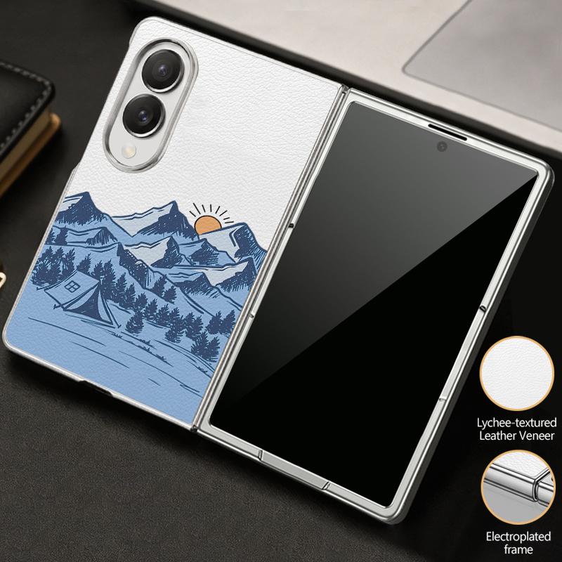 Кейс для кемпинга в горной долине Арт для Samsung Z Fold 8 Ultra 7 6 5 4 Роскошная plating кожаная накладка Чехол для телефона для Galaxy Z Fold8 Fold7 Fold6 Fold5