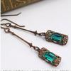 Женские украшения из цинкового сплава, цилиндрической формы, винтажные, с зеленым стеклом, серьги-подвески с крючком