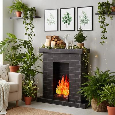 Набор Рождественский Гофрированный Камин 35,5 x 29 x 8 Дюймов Картонный Камин с 3D Реквизитом Пламени Огня 3D Картонный Вырез в Натуральную Величину