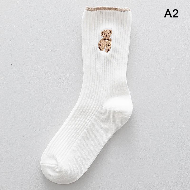 1 пара носков с мультяшным медведем, мягкие хлопковые носки, осенние кофейные чулки, женские носки Kawaii, корейские повседневные чулки для женщин