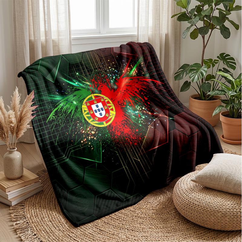 Portugal Football Printed Flannel Blanket Skin Friendly Warm Decorative Throw for Indoor Couch Bed Daily Use