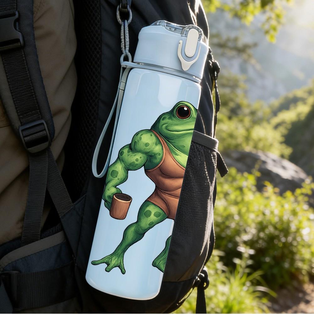 1PC Green Frog Character 750ml Color Plastic Sports Water Bottle Leakproof Flip Straw Lid Suitable for Sports Office Home Use