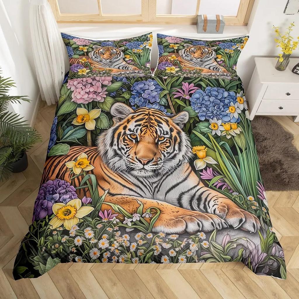 Комплект постельного белья Тигр Кинг Квин Одеяло с дикими животными Постельное белье Дикая природа Пододеяльник Современное искусство Покрывало для мальчиков Девочек Декор спальни