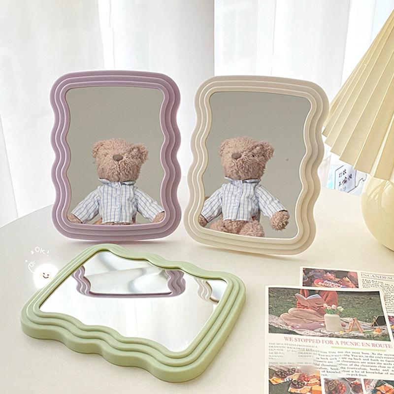 Гофрированное настольное зеркало для макияжа, однотонное, простое, портативное, складное, студенческое, компактное, симпатичное зеркало