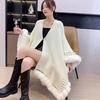 Large Fur Collar Knitted Shawl Solid Color Versatile Scarf Thickened Warm Jacket Cape Women'S Cape Shawl