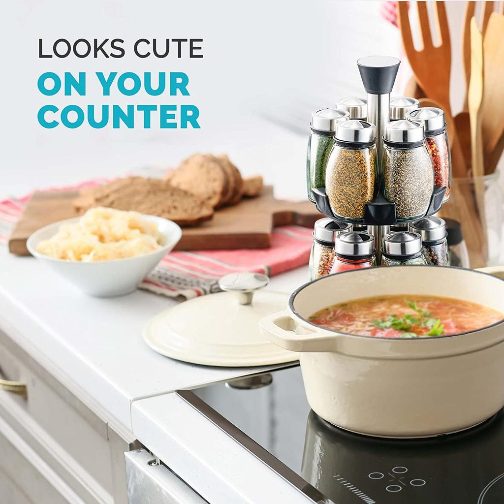 Органайзер для специй в шкафу — органайзер для приправ, трав и специй с 12 баночками и этикетками — вращающаяся полка для специй