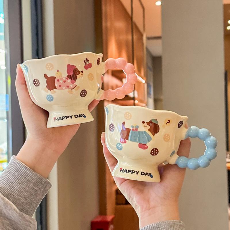 Milk Fufu Sausage Puppy Ceramic Cup Girl Cute Tall Mug for Girlfriend Birthday Gift