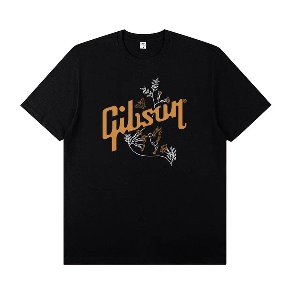 2025 Gibson Электрогитара Периферийный Узор Футболка с коротким рукавом Хлопок Рок-группа Гитарист Выступление Лето Мужчины Женщины