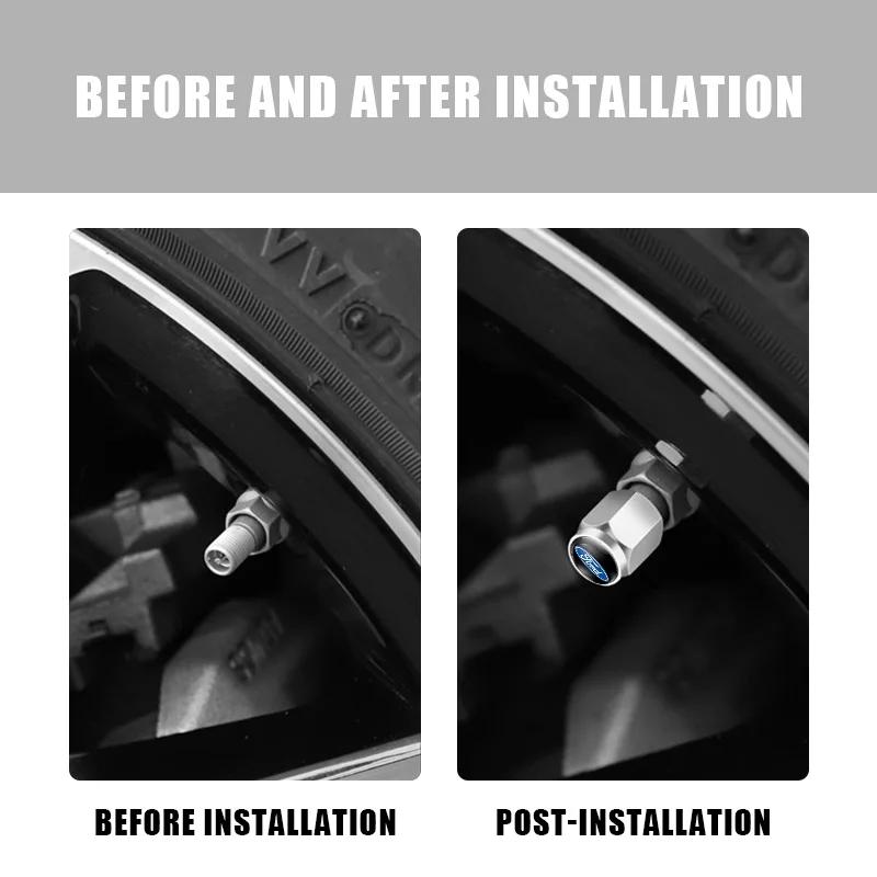 Car Sticker 4Pcs Car Tire Valve Stems Cap Metal Tire Wheel Stem Air Valve Cap For Ford Focus 2 3 Fiesta Ranger Mondeo Kuga Musta