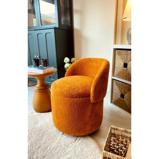 X Large Orange Tedy Fabric Cylinder Decorative Foldable Armchair Pouffe Center Table with Storage Box