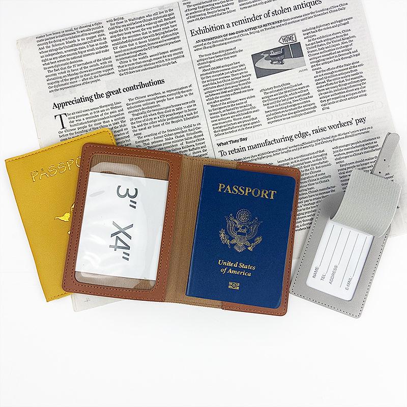 Customizable PU Leather Passport Cover with Hot Stamped Logo, Map, Luggage Tag, & Passport Holder Set