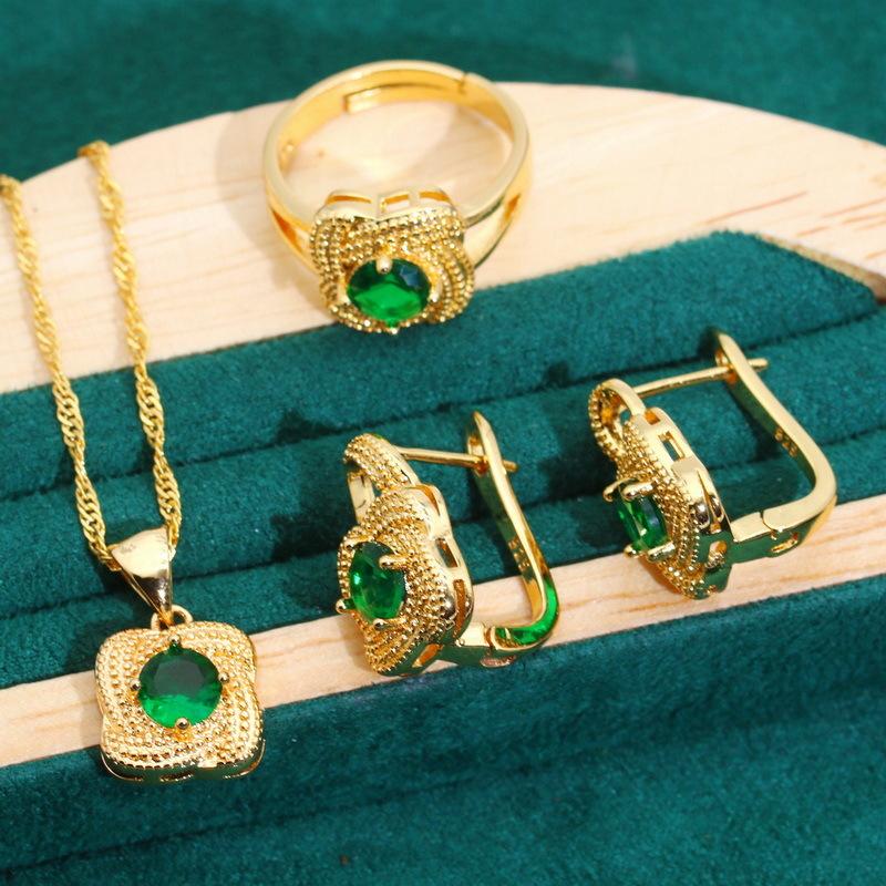 Антиаллергенный цирконовый браслет, ожерелье, серьги, кольцо, комплект женских украшений