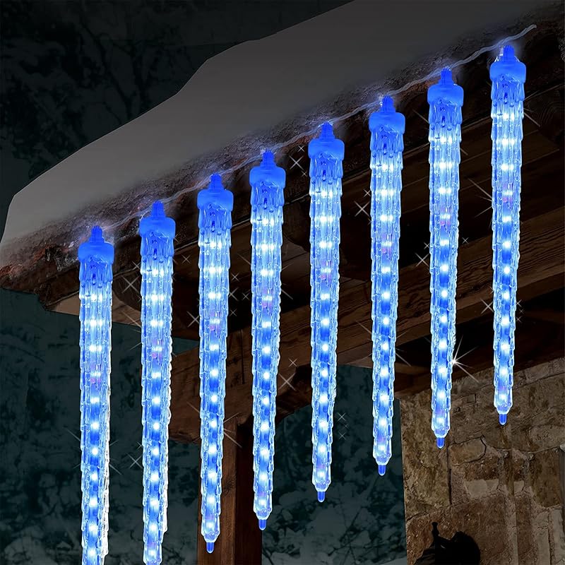 WATERGLIDE Meteor Shower Lights, 11" Outdoor Christmas Lights 10 Icicles 240 SMD LED Crystal Ice Falling Light, Connectable Raindrop Iciclelights,
