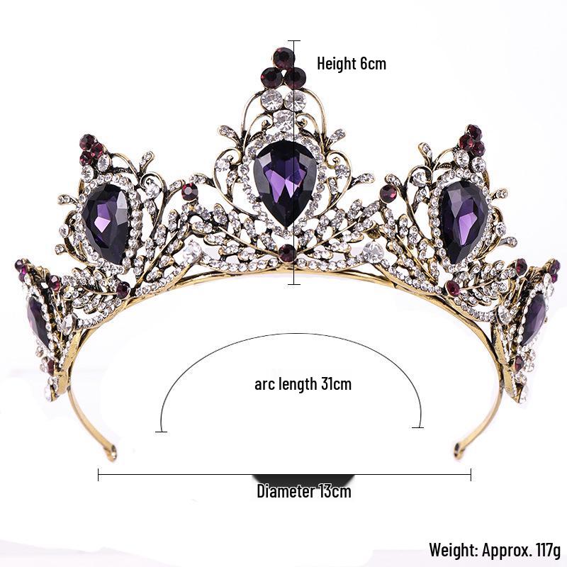 Tuanming Baroque Crown: Purple and Black Retro Wedding Headwear