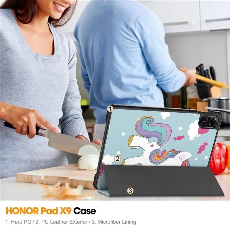 Tablet Coque For Honor Pad X8 X8Pro X9 X9Pro Cute Unicorn Cat Fold Leather Cover For Funda Honor Pad V6 V7 V7Pro V8 V9 Case Kids