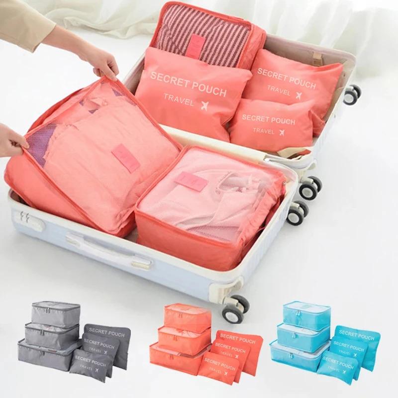 6 pcs/set pink/blue/Grey travel storage bag large capacity waterproof luggage clothing underwear storage bag with zipper