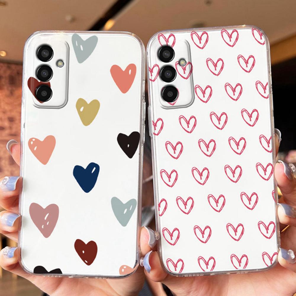 Чехол для телефона с рисунком сердца для Samsung Galaxy M13 M14 M15 M23 M33 M35 M55 M54 M53 M34 Прозрачный TPU чехол для девушек, не желтеющий