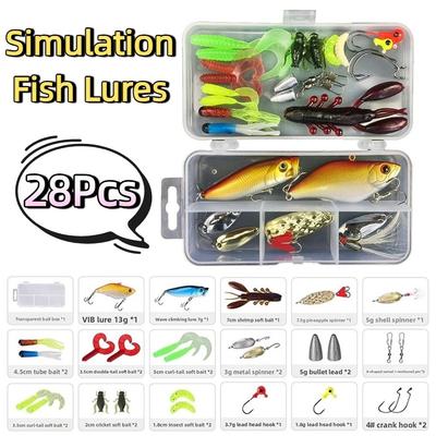 28/88/106Pcs Realistic Artificial Soft Fishing Bait Set Artificial Bait Kit Freshwater Fishing