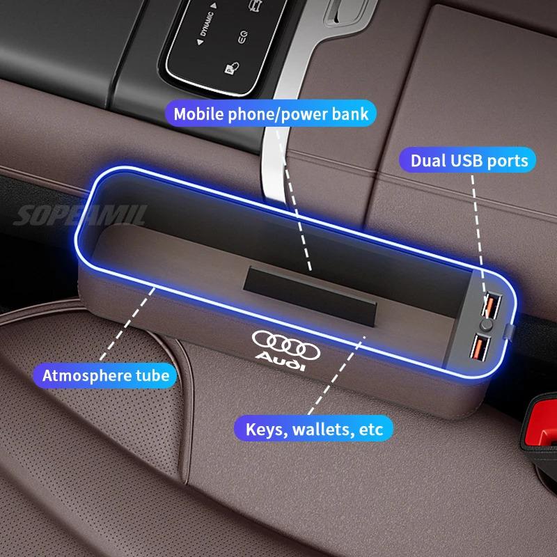 s5 A3 A4 A5 A6 A7 A8 RS3 RS4 RS5 RS6 S3 S4 S5 S6 Q3 Q5 Q7 Q8 Car Seat Gap Slot Crevice Storage Box With USB Charging Organizer5s