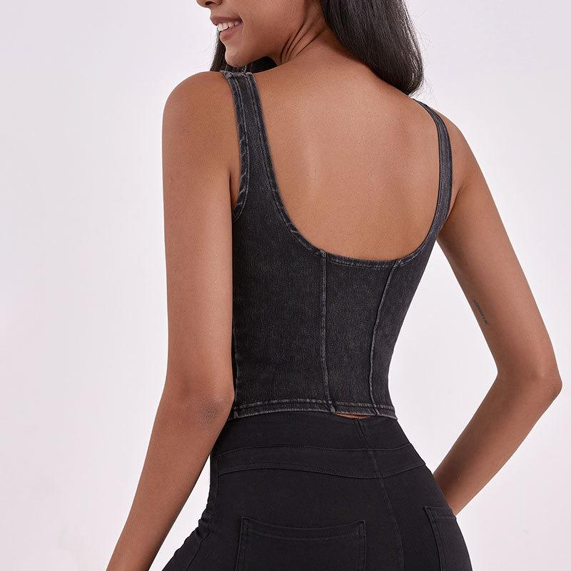 Spring and Summer Women's New Denim Stretch with Chest Pad Sports Wear Fitness Yoga Camisole