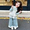 Girls Outfit Polka Dot Ruffle Strap Wide Leg Pants 3-Piece Set Korean Fashion Kids Clothing